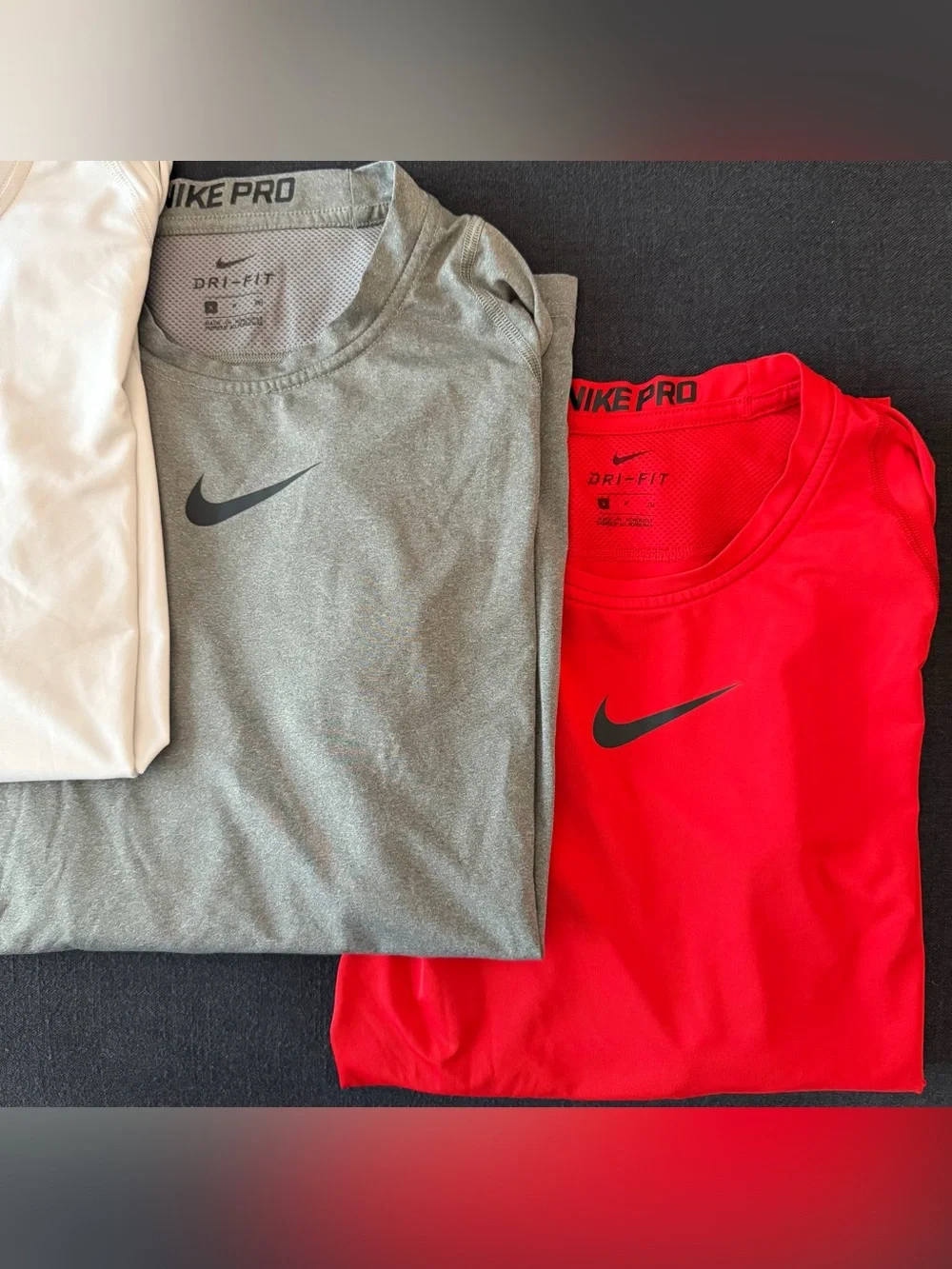 Nike Dri-FIT Long Sleeve Tops - Black, White, Heather Gray, Red - Lot of 4